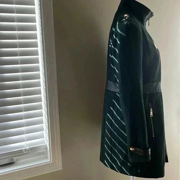 [S]  Miss Sixty Women's Zip Front Wool Blend Green Military Pea Coat - Picture 7 of 12